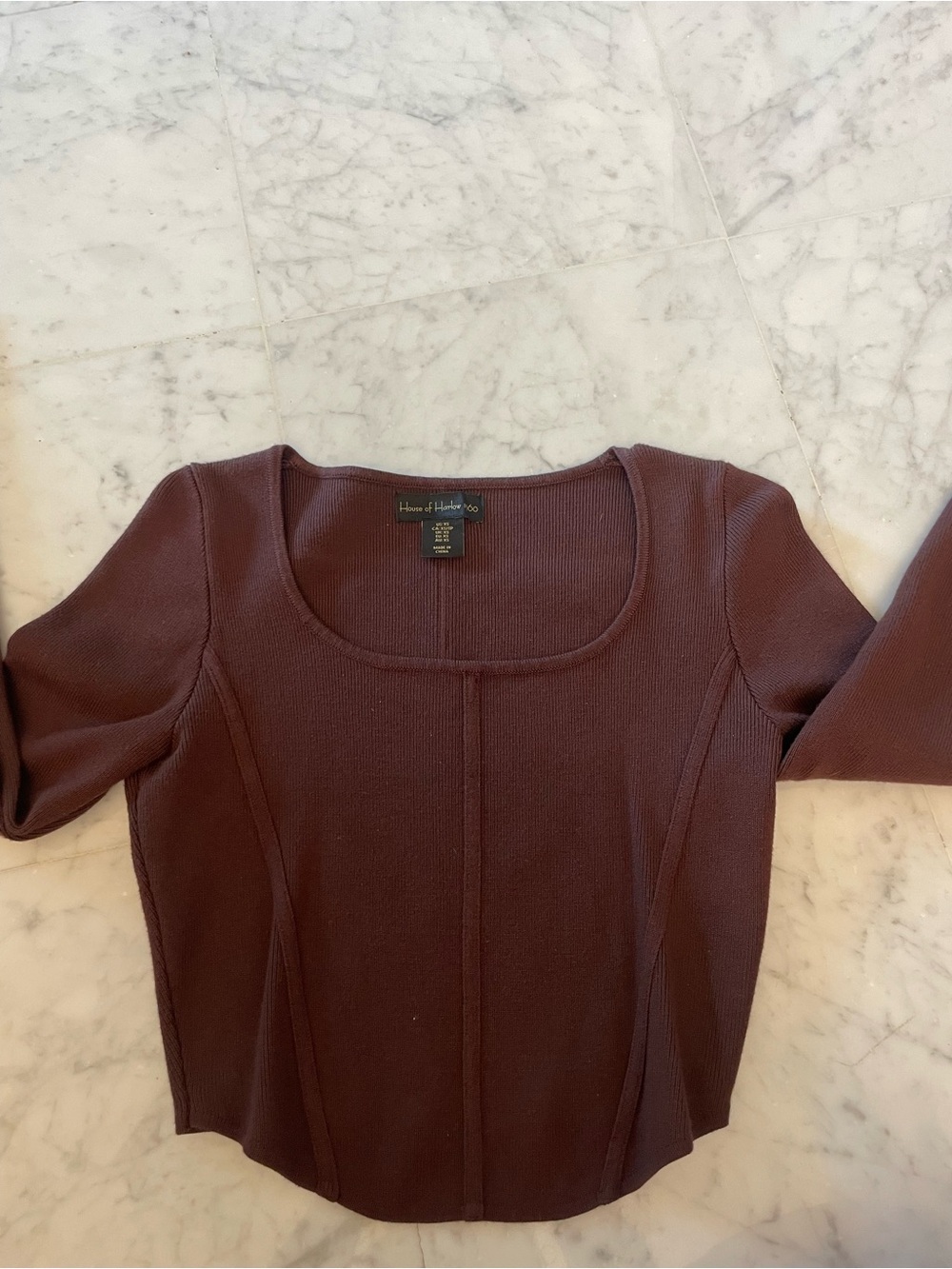 House of Harlow 1960 Ribbed Scoop Neck Top in Deep Brown